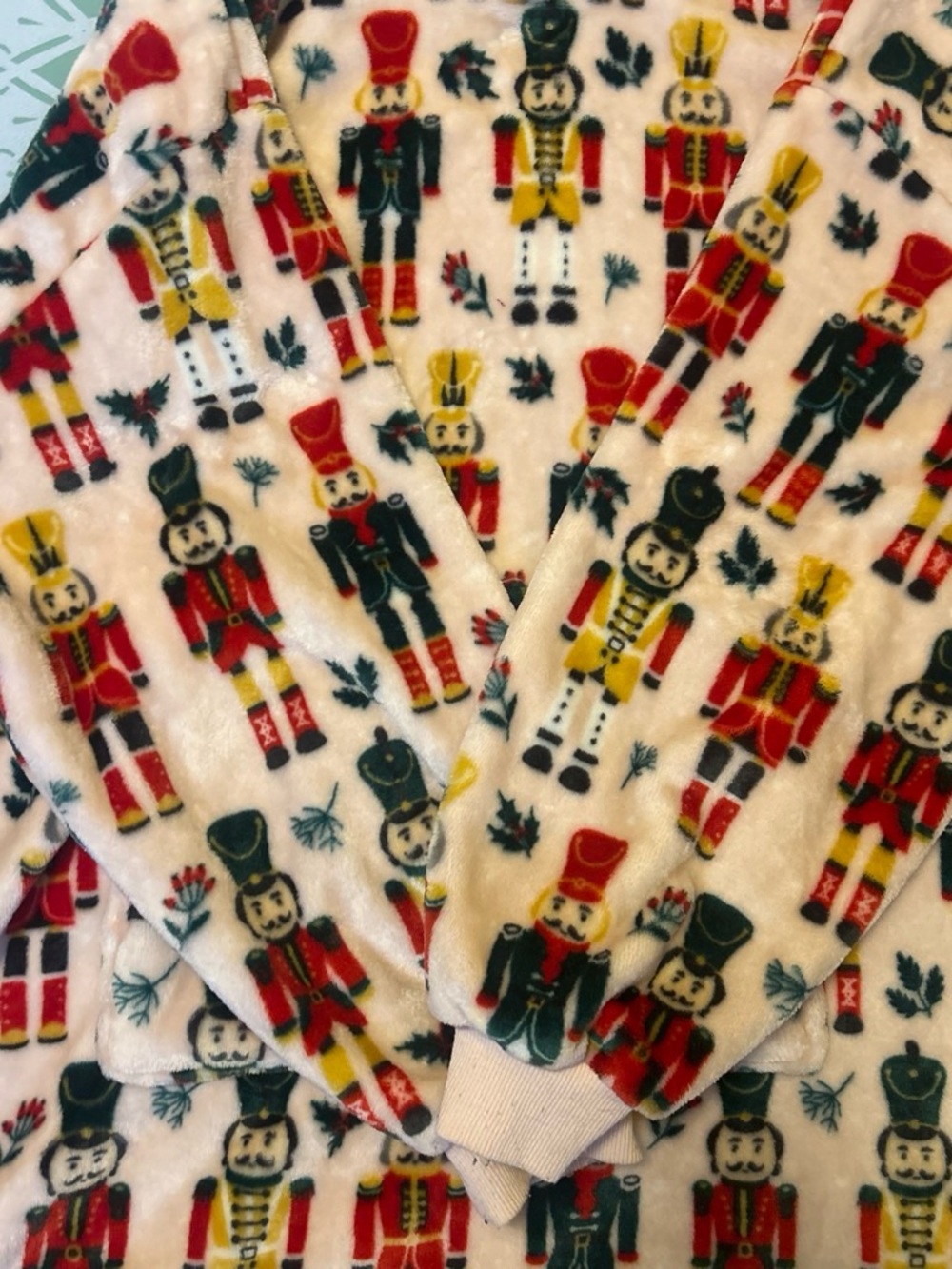 Nutcracker Print Plush Pajama Top - Red, Green, Yellow on Cream